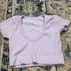 Garage Light Purple Ribbed V-Neck Crop Top